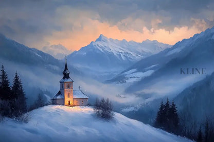 Twilight Chapel in the Valley - Hand Painting