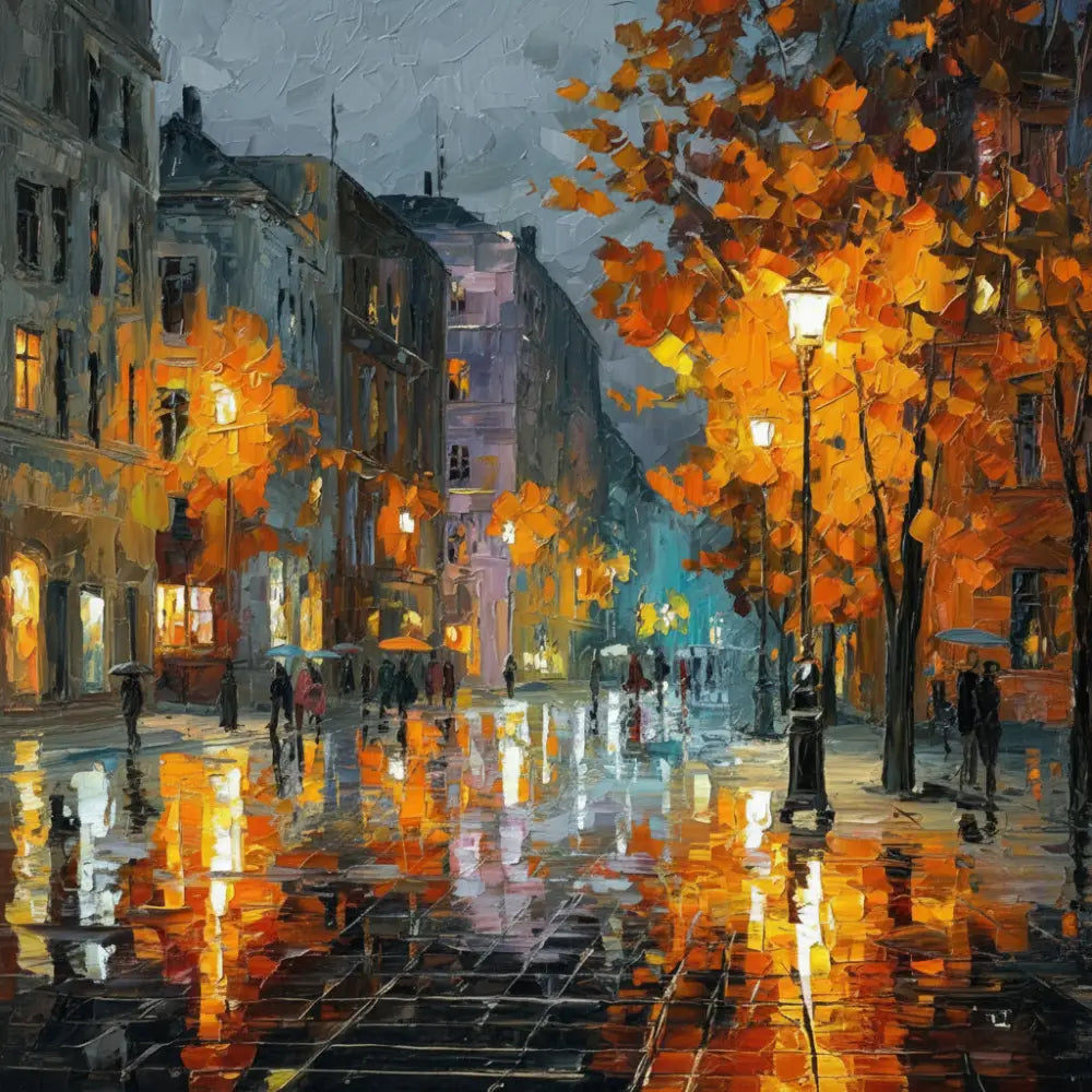 Twilight in the Old Town - Hand Painting ダイニングルームのウォールアート