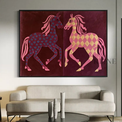 Two Horses in Rose - Hand Painting