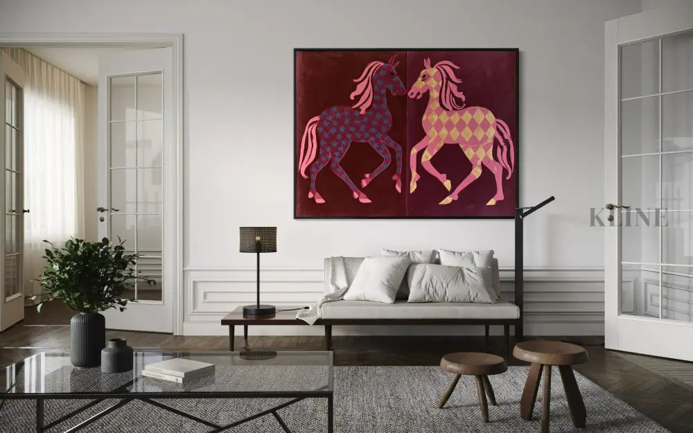 Two Horses in Rose - Hand Painting