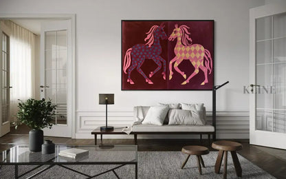 Two Horses in Rose - Hand Painting