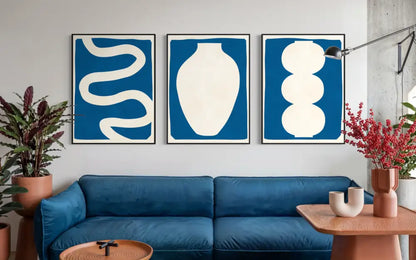 Vase and Lines Triptych - Hand Painting