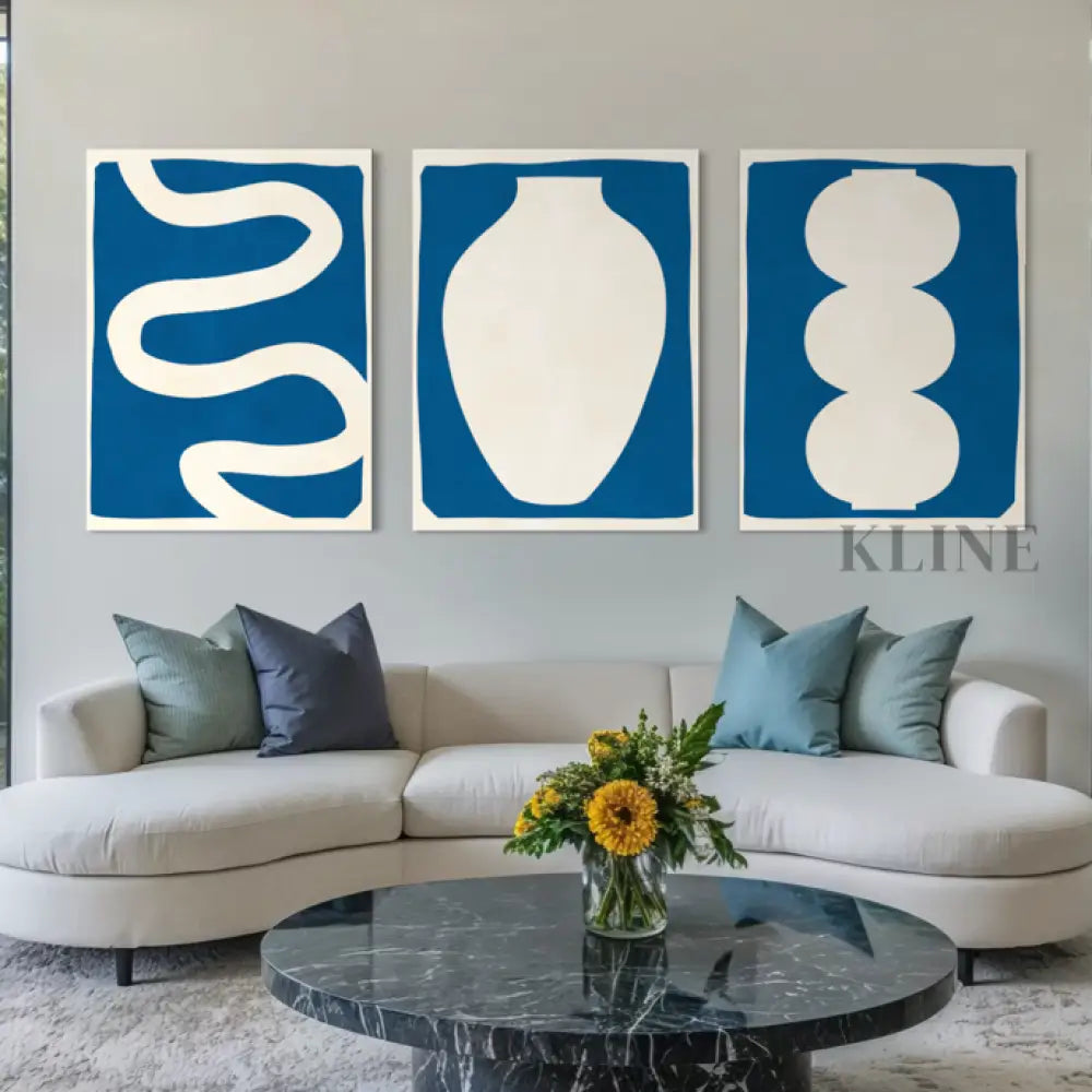 Vase and Lines Triptych - Hand Painting 