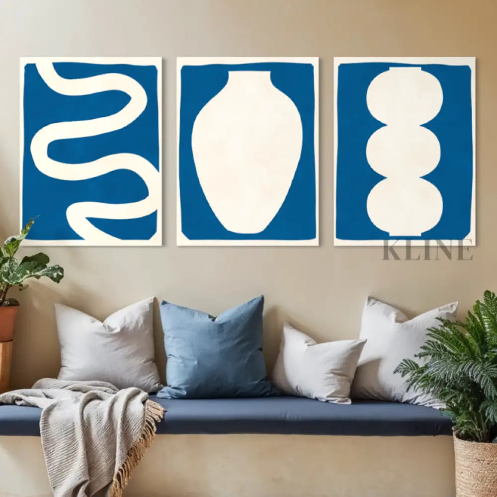 Vase and Lines Triptych - Hand Painting 