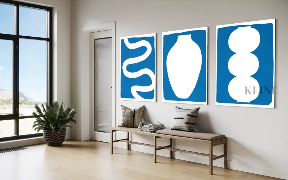Vase and Lines Triptych - Hand Painting 