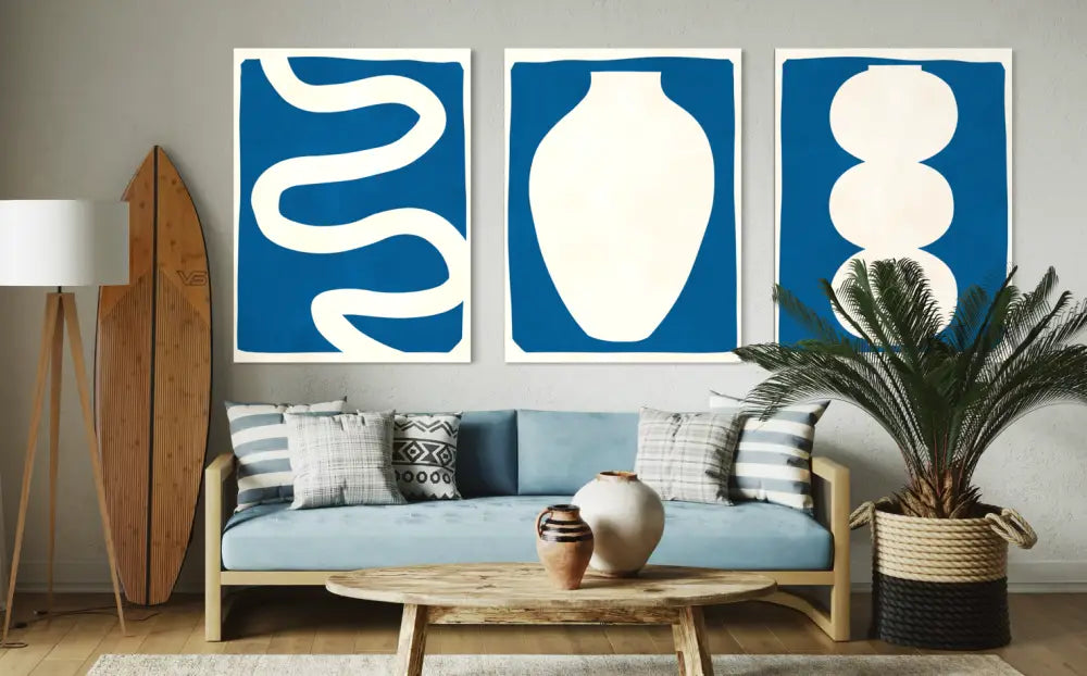 Vase and Lines Triptych - Hand Painting 