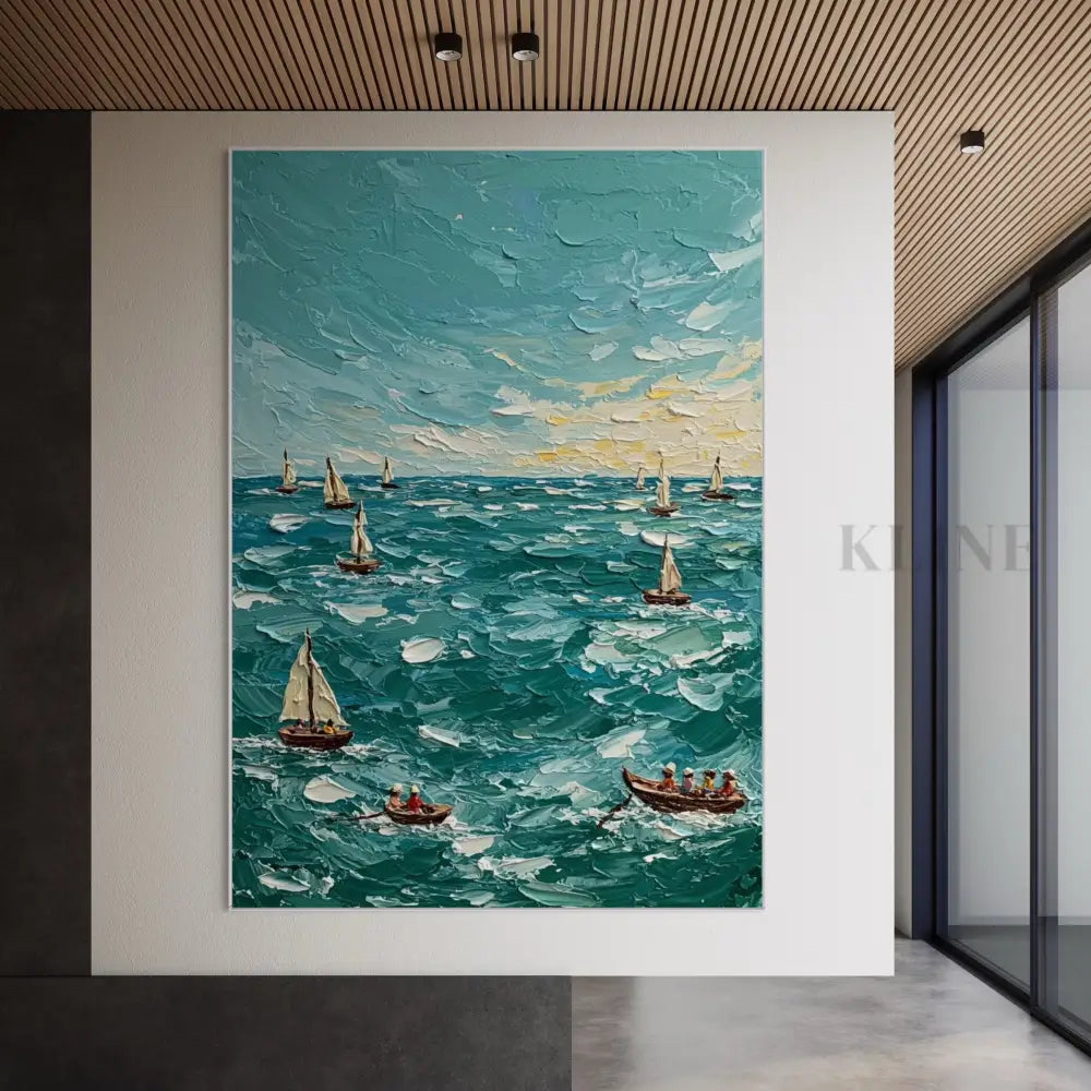 Voyage of Light - Hand Painting Arte della parete blu
