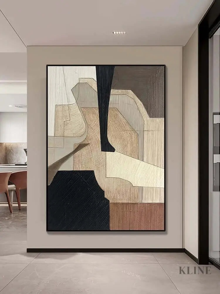 Wabi Sabi Beige Black Wall Art - Hand Painting クリーム色のウォールアート