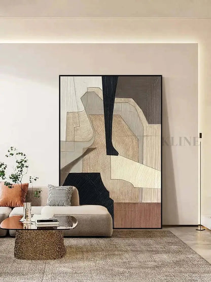 Wabi Sabi Beige Black Wall Art - Hand Painting
