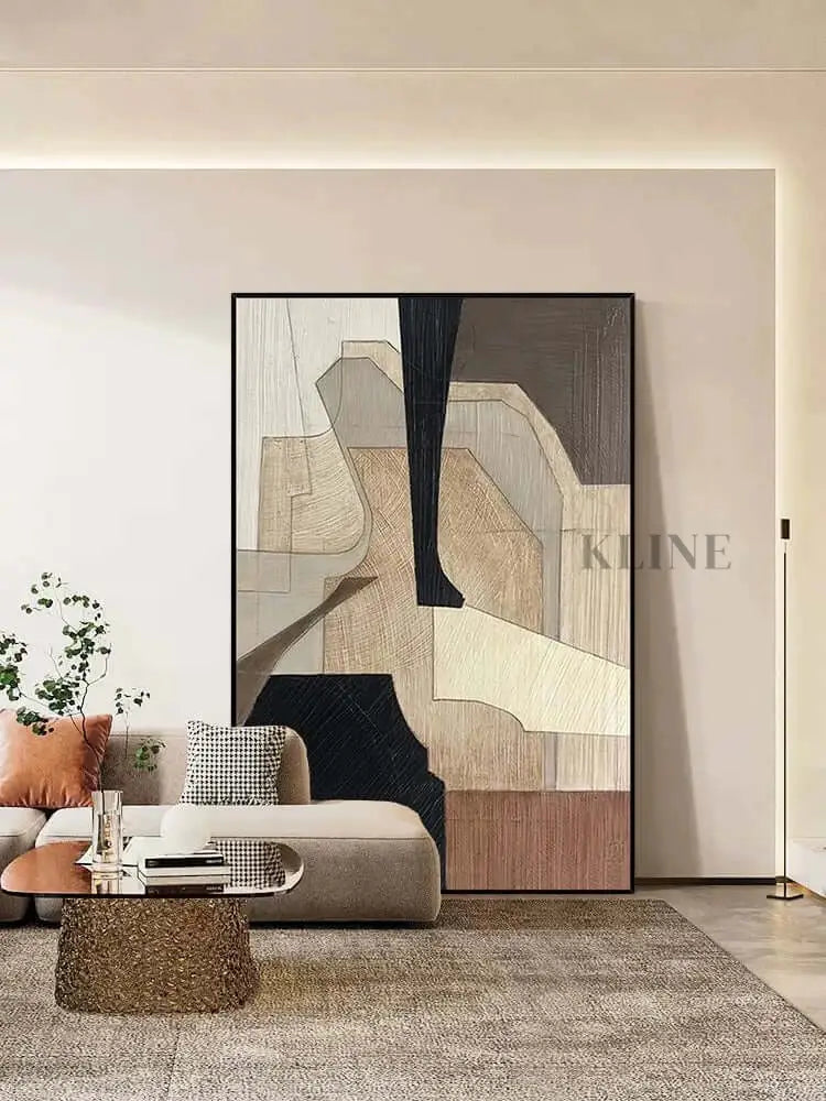 Wabi Sabi Beige Black Wall Art - Hand Painting Plaster Art