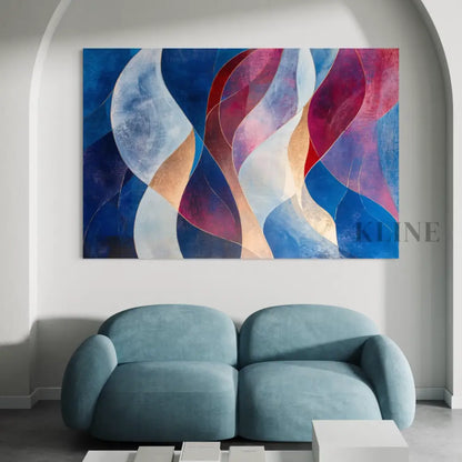 Waves of Crimson and Blue - Hand Painting