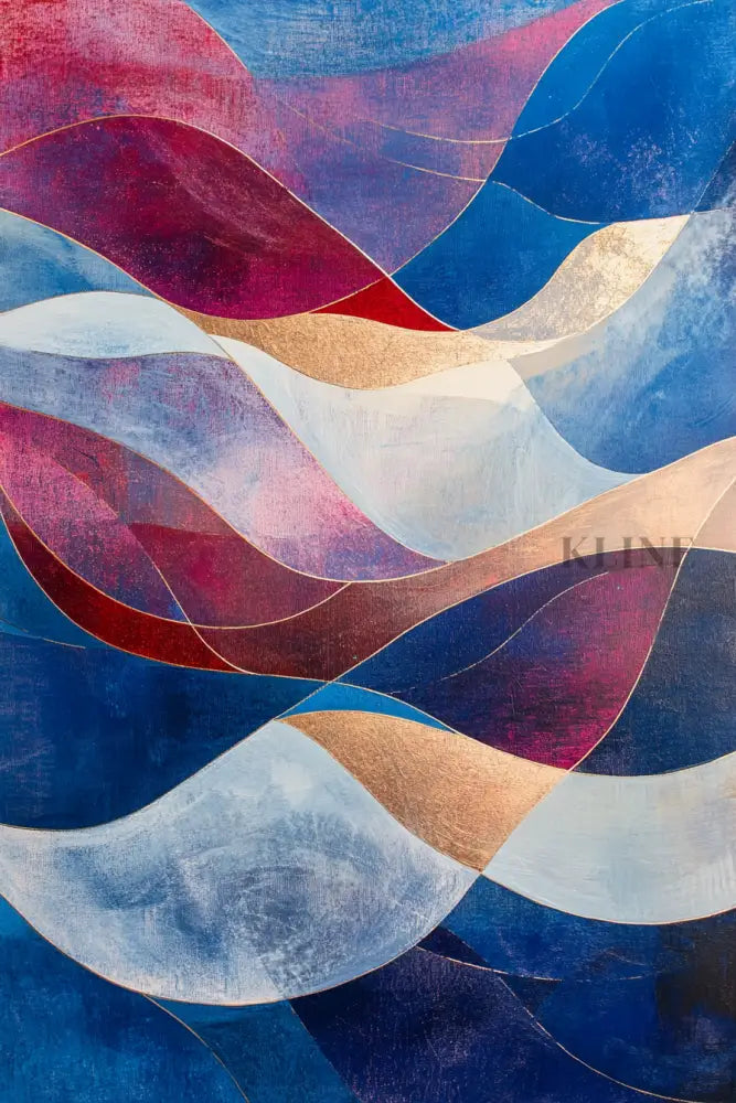 Waves of Crimson and Blue - Hand Painting