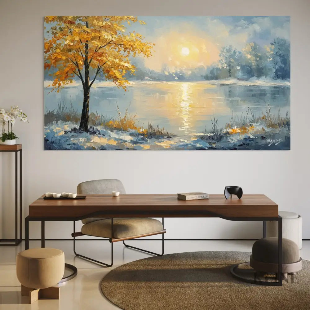 Where Golden Dreams Touch the Lake - Hand Painting