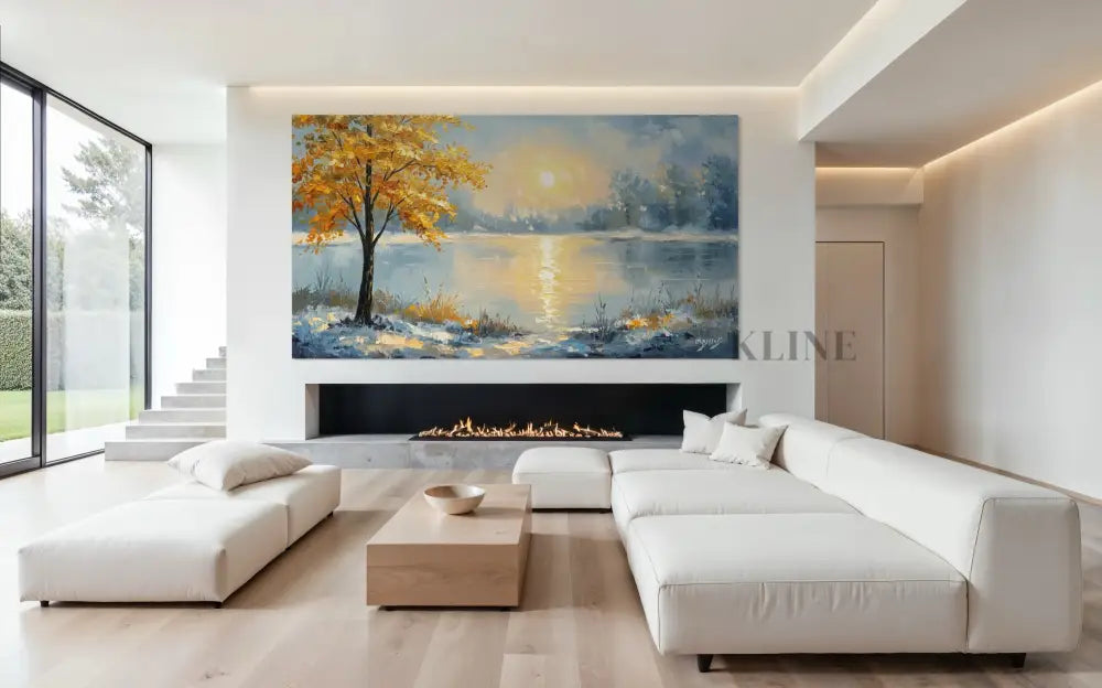 Where Golden Dreams Touch the Lake - Hand Painting Arte de la pared de la lona