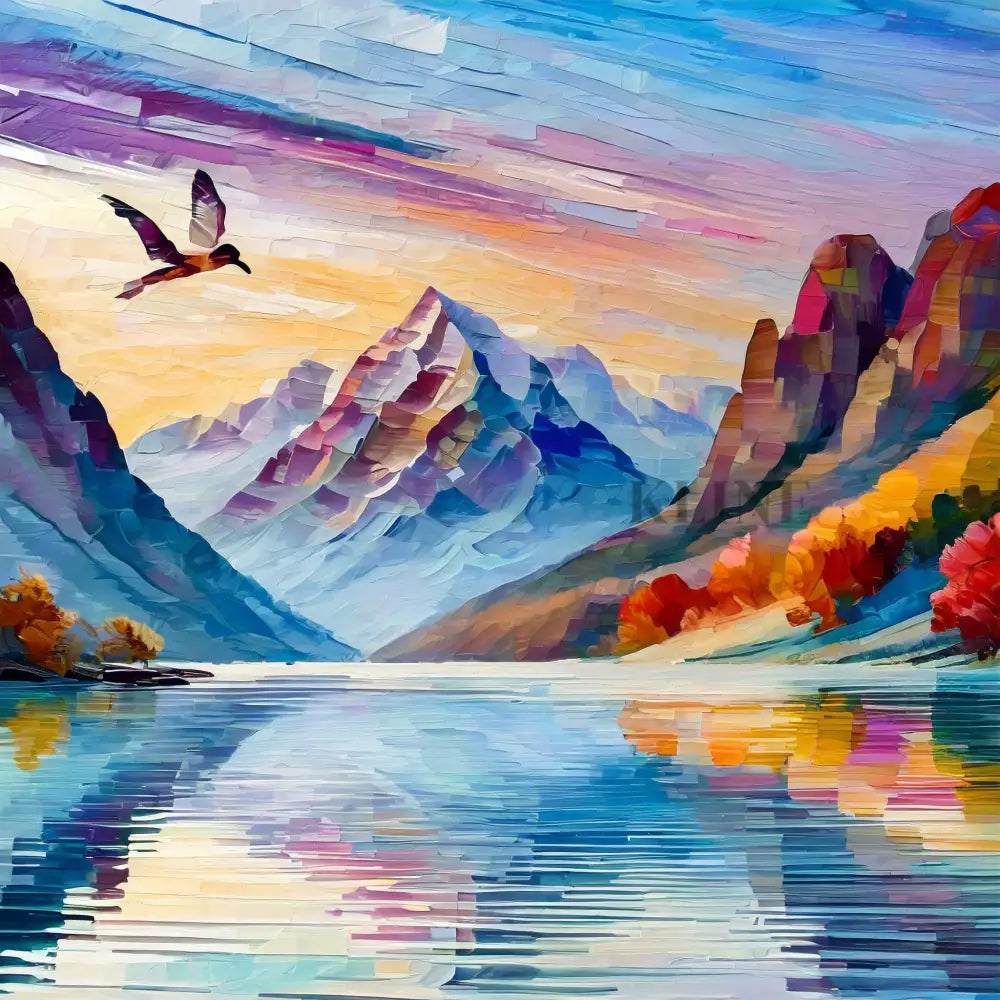 Whispers Across the Lake - Hand Painting ダイニングルームのウォールアート