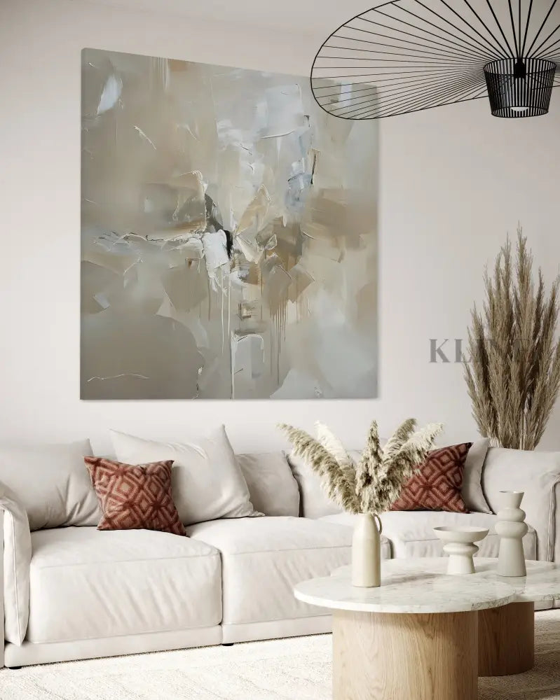 Whispers of Ash 2 hand-painted wall art by Kline Collective, enhancing cozy living spaces with modern elegance.