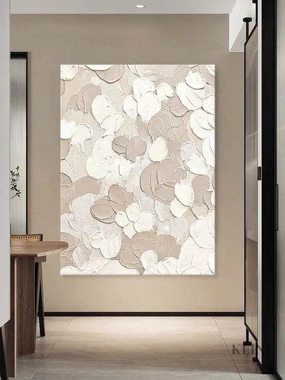 White and Beige Textured Painting - Hand Painting