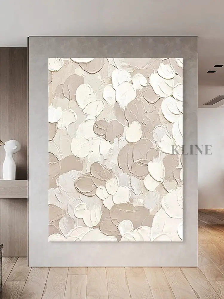 White and Beige Textured Painting - Hand Painting