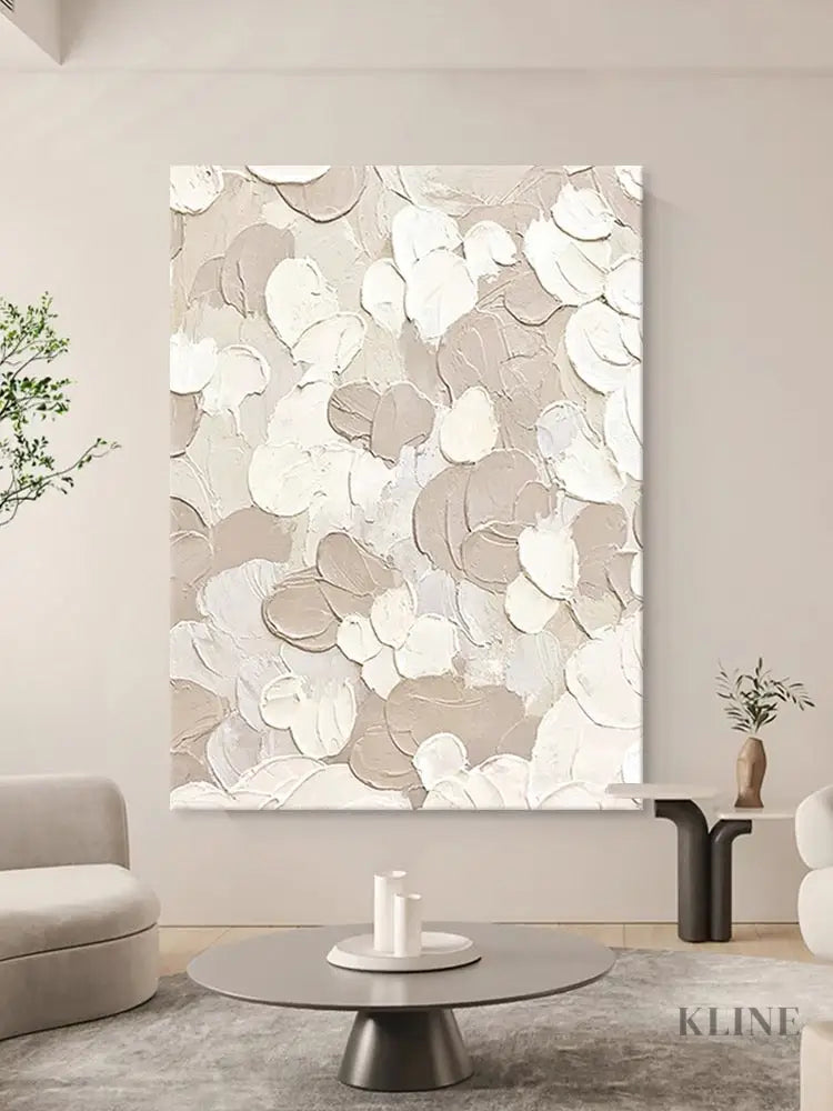 White and Beige Textured Painting - Hand Painting