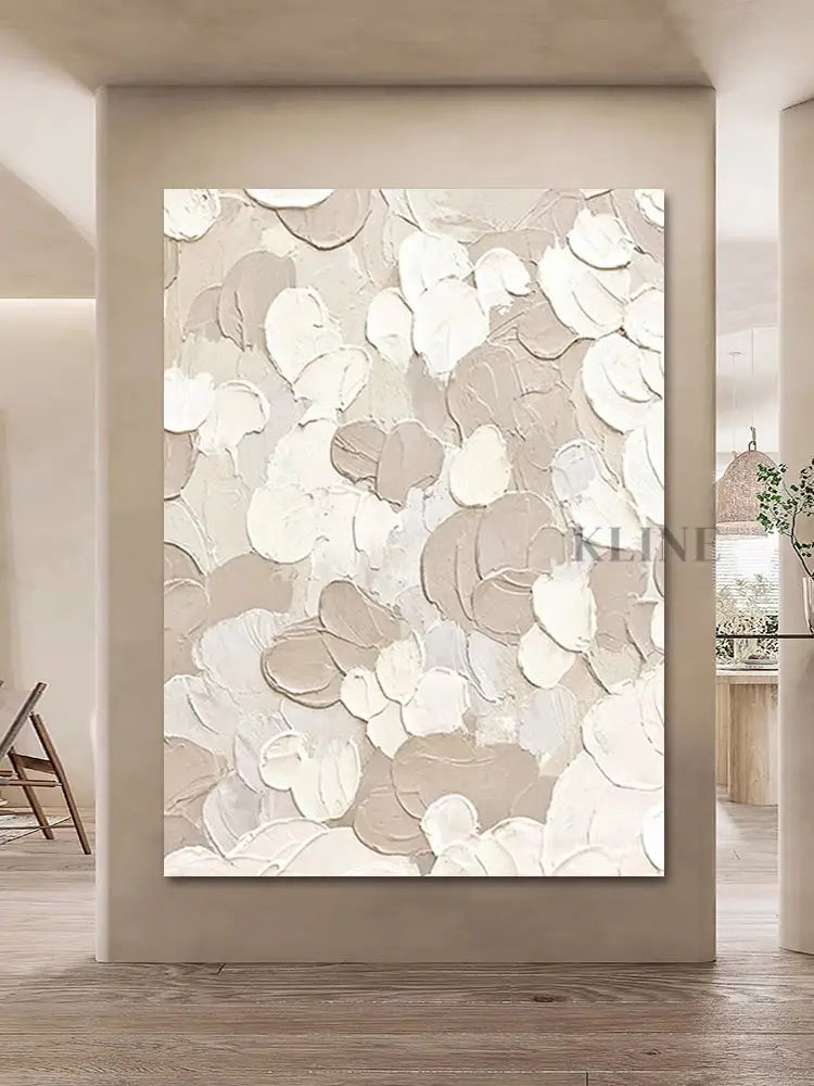 White and Beige Textured Painting - Hand Painting