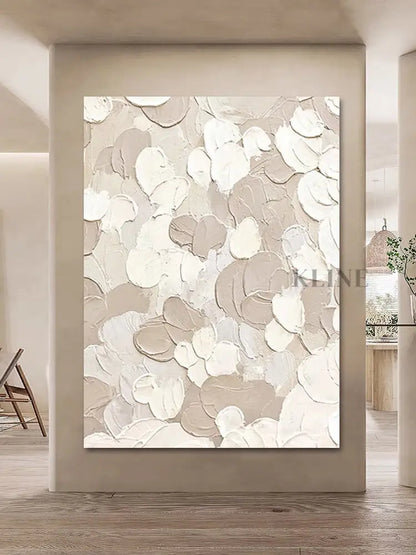 White and Beige Textured Painting - Hand Painting