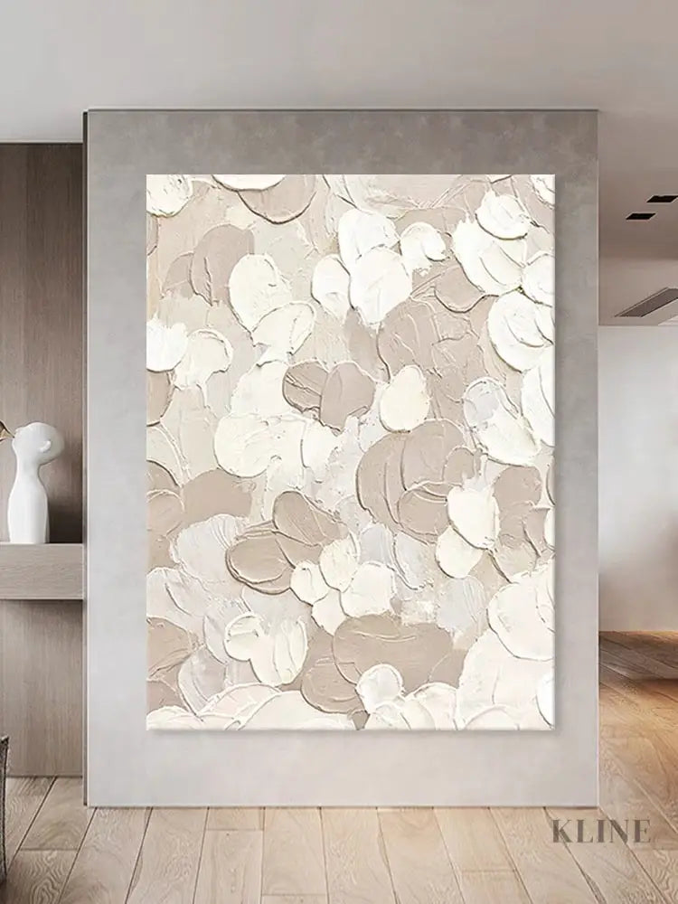 White and Beige Textured Painting - Hand Painting 
