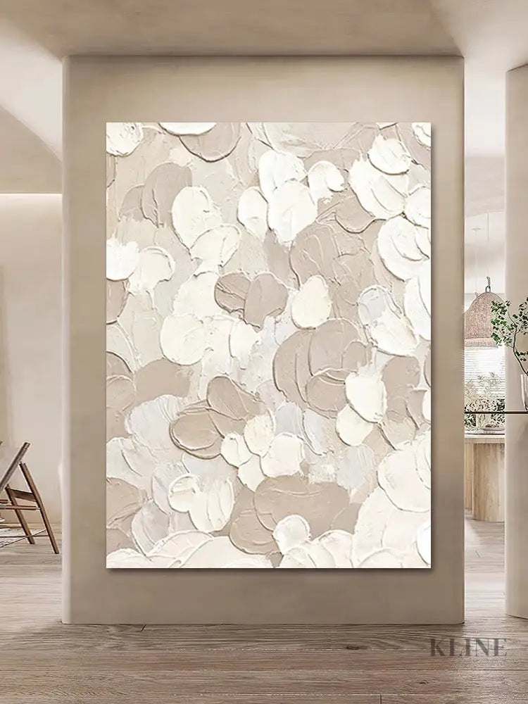 White and Beige Textured Painting - Hand Painting