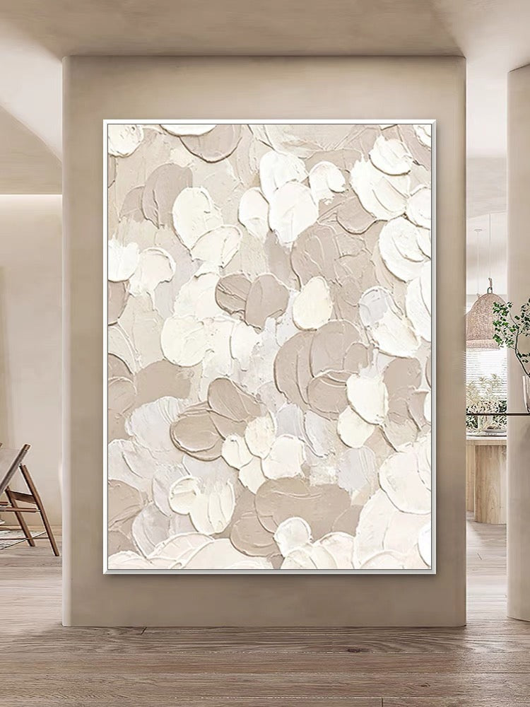 White and Beige Textured Painting - Hand Painting