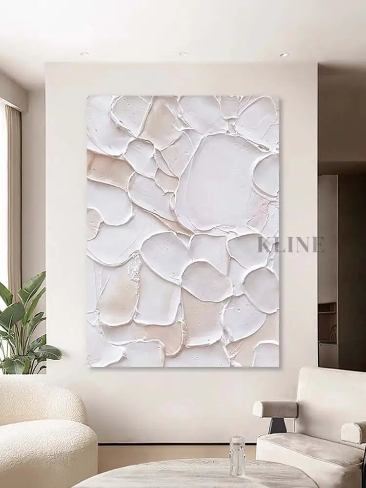 White and Pink Patches Style Textured Wall Art - Hand Painting Minimalist Art