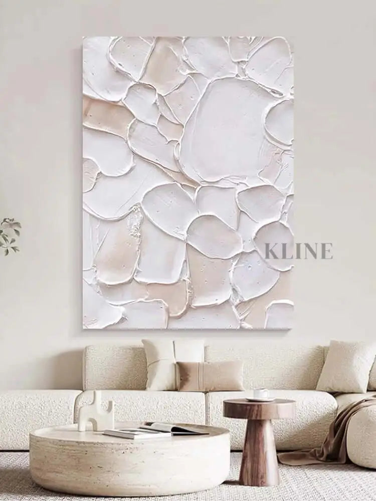 White and Pink Patches Style Textured Wall Art - Hand Painting Minimalist Art