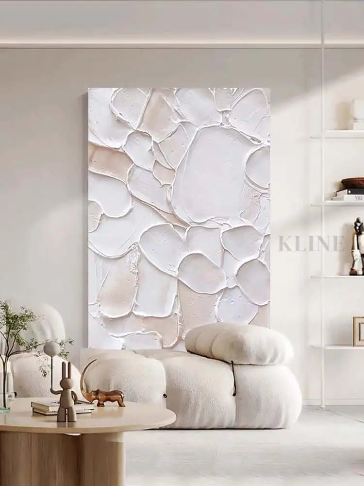 White and Pink Patches Style Textured Wall Art - Hand Painting Plaster Art