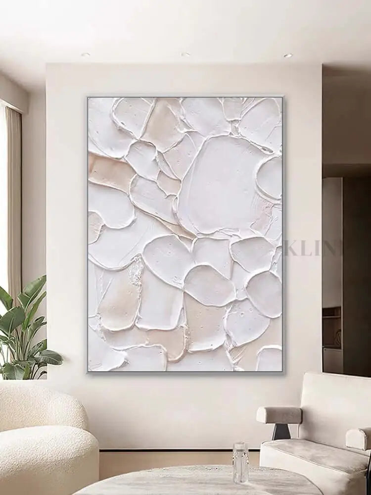 White and Pink Patches Style Textured Wall Art - Hand Painting Plaster Art