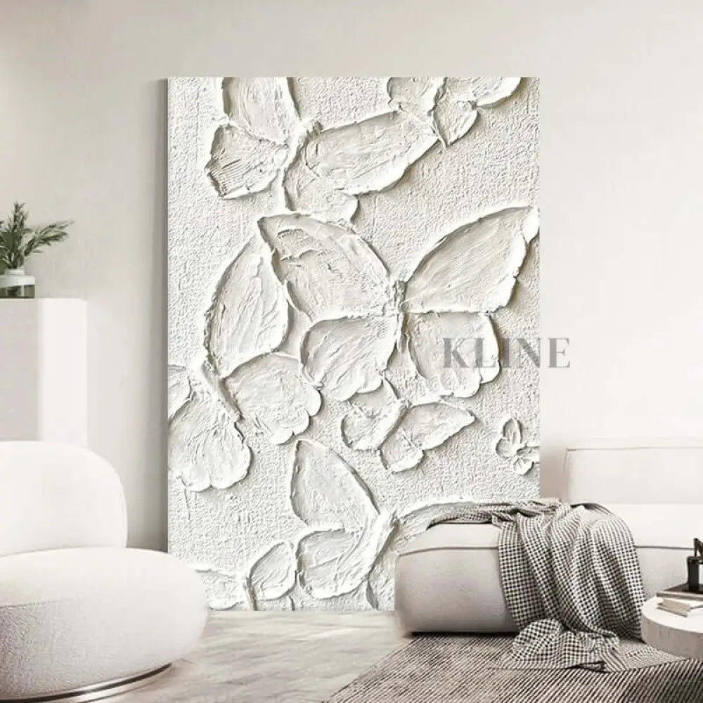White Butterfly - Hand Painting Arte de la pared de la lona