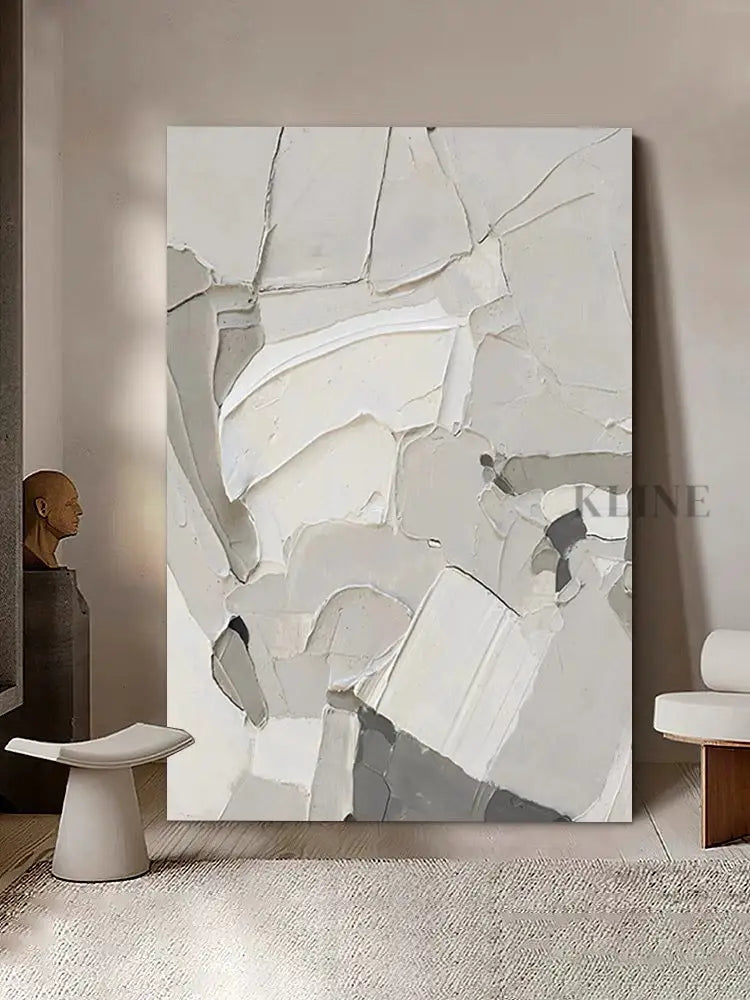 White Patches Textured Painting - Hand Painting White Wall Art