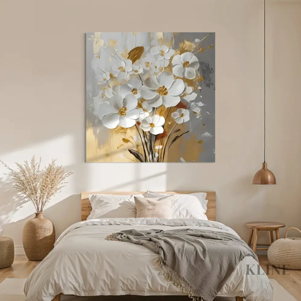 White Petals Drift Floral Canvas Painting - Hand Painting