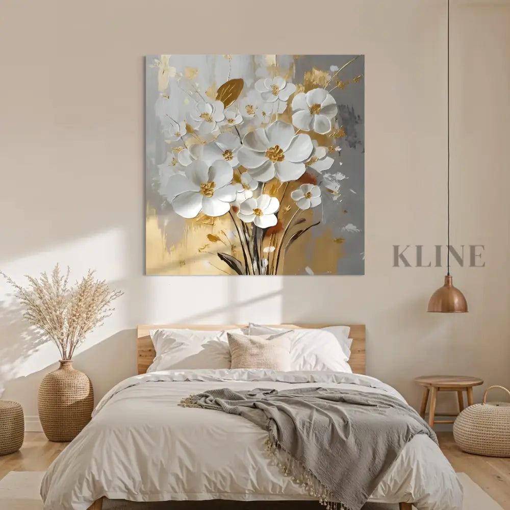 White Petals Drift Floral Canvas Painting - Hand Painting