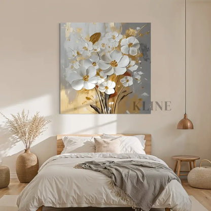 White Petals Drift Floral Canvas Painting - Hand Painting