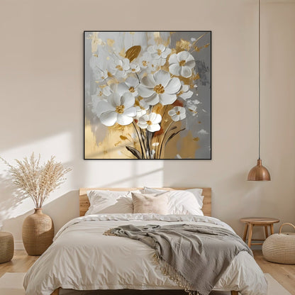White Petals Drift Floral Canvas Painting - Hand Painting