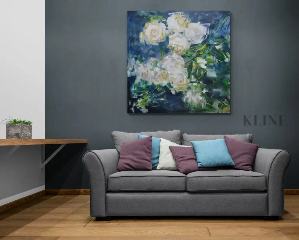 White Roses - Kline Collective Quadratische Wandkunst und Gemälde