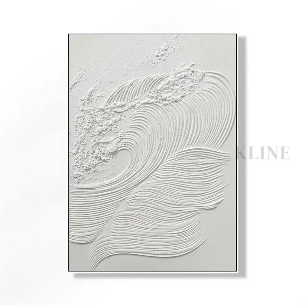 White Waves 1 - Hand Painting Weiße Wandkunst
