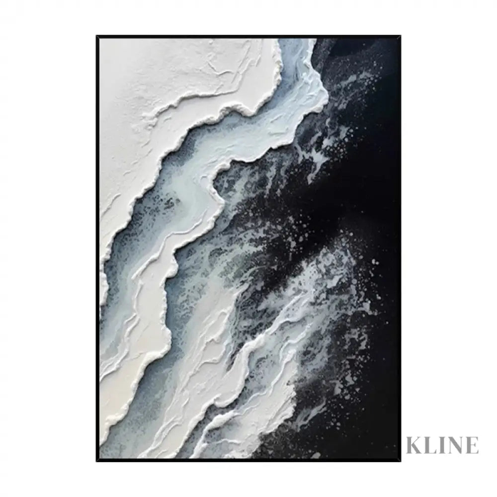 White Waves Textured Seascape Art - Hand Painting Black and White Paintings