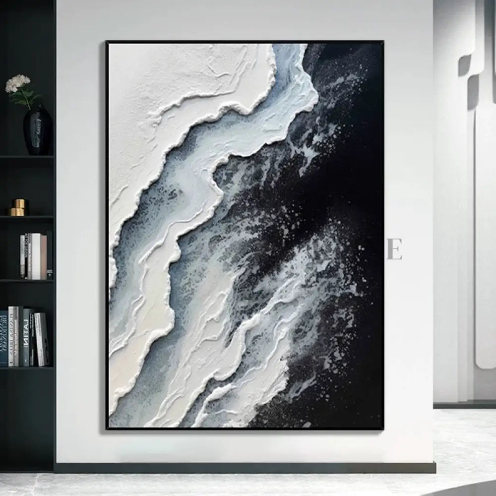 White Waves Textured Seascape Art - Hand Painting Saldi del Black Friday