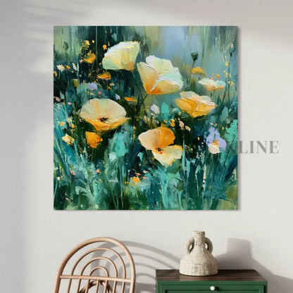 Wild Poppies in Emerald Light - Hand Painting