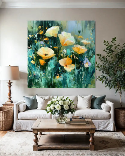 Wild Poppies in Emerald Light - Hand Painting