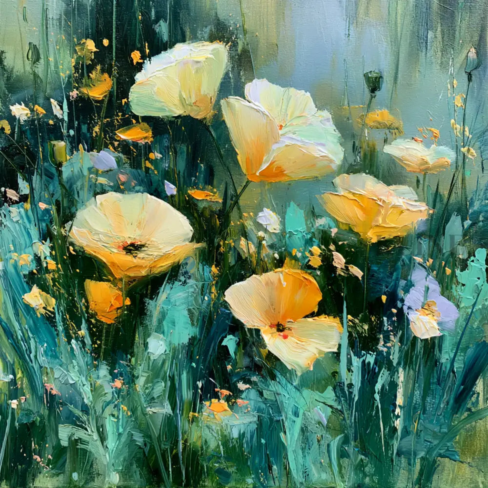 Wild Poppies in Emerald Light - Hand Painting