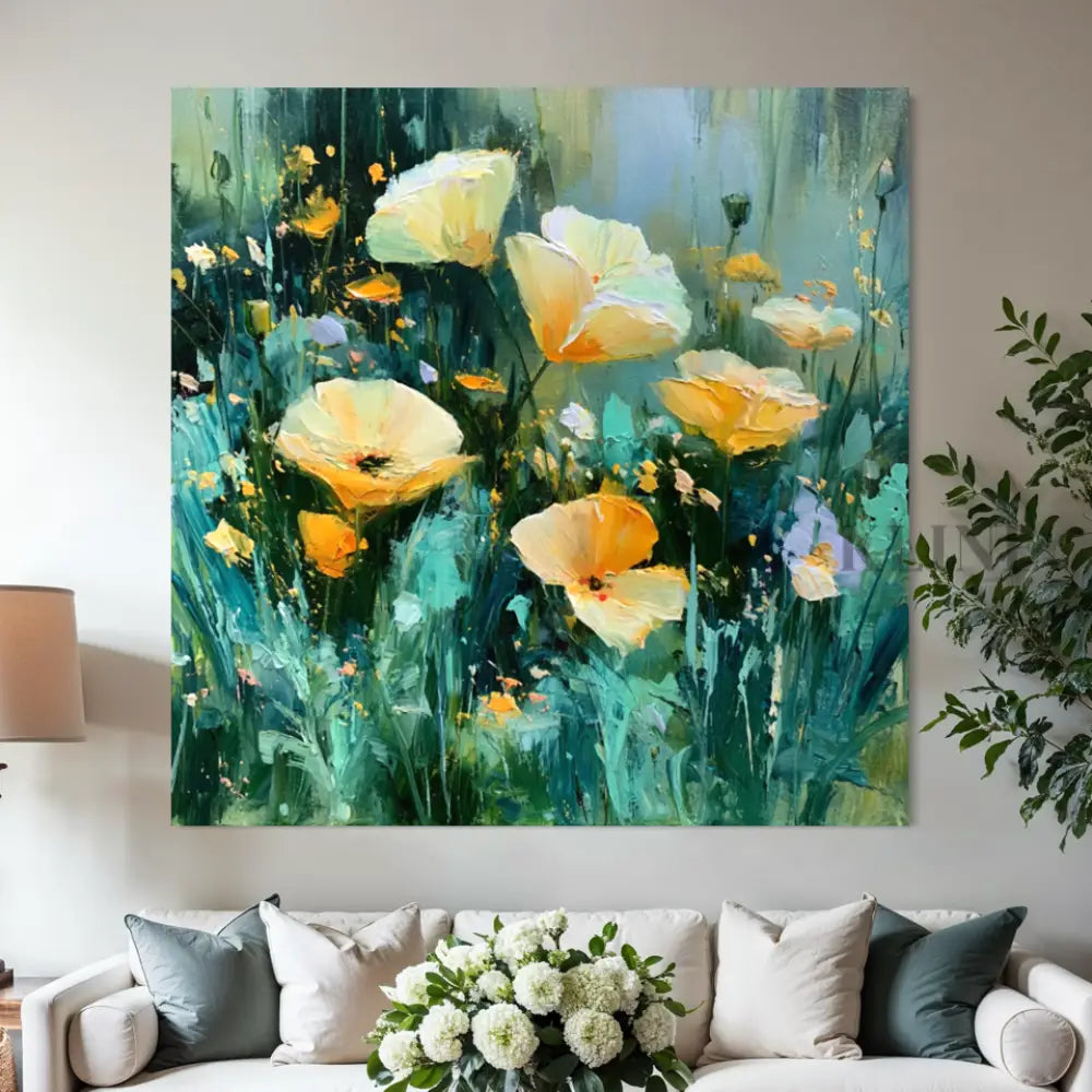 Wild Poppies in Emerald Light - Hand Painting