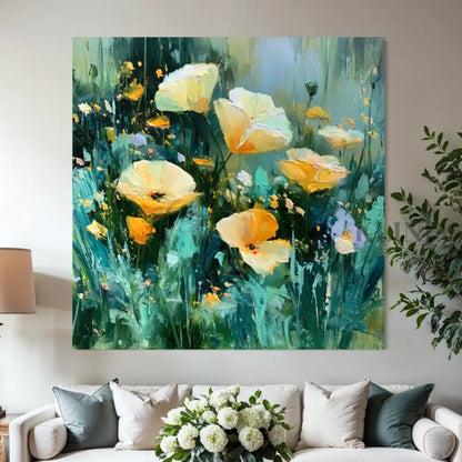 Wild Poppies in Emerald Light - Hand Painting