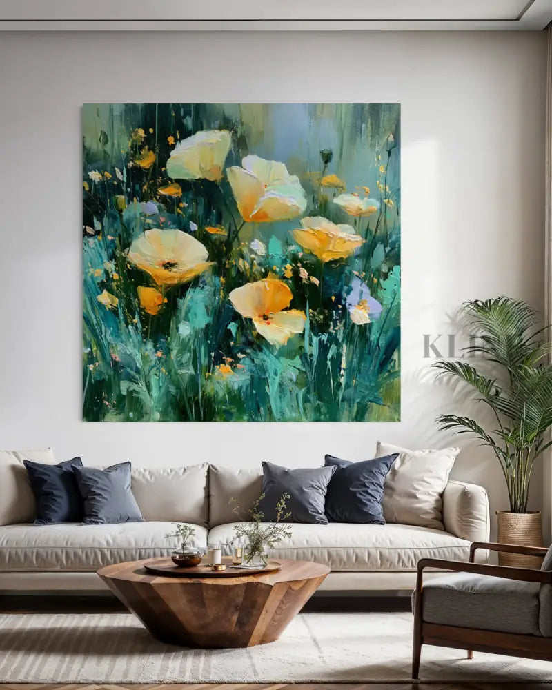 Wild Poppies in Emerald Light - Hand Painting