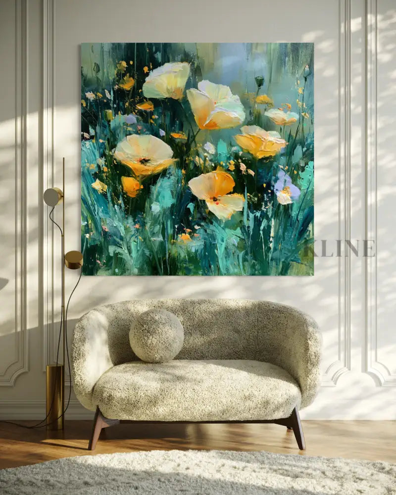 Wild Poppies in Emerald Light - Hand Painting