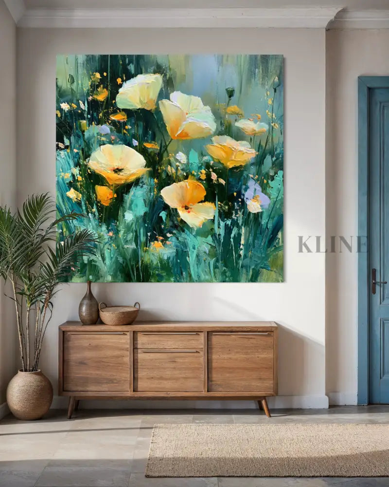 Wild Poppies in Emerald Light - Hand Painting 